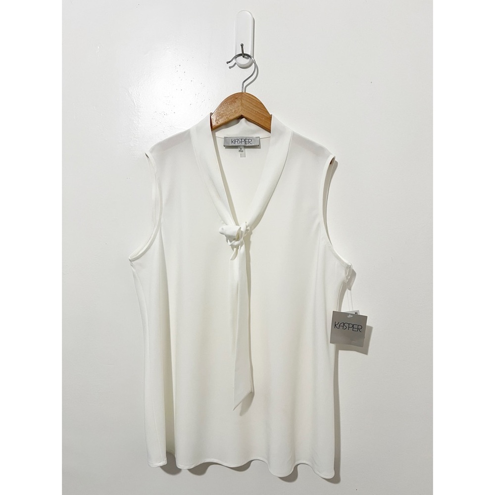 Kasper Women's White Sleeveless Tie-Neck Top Size Medium - Picture 4 of 11